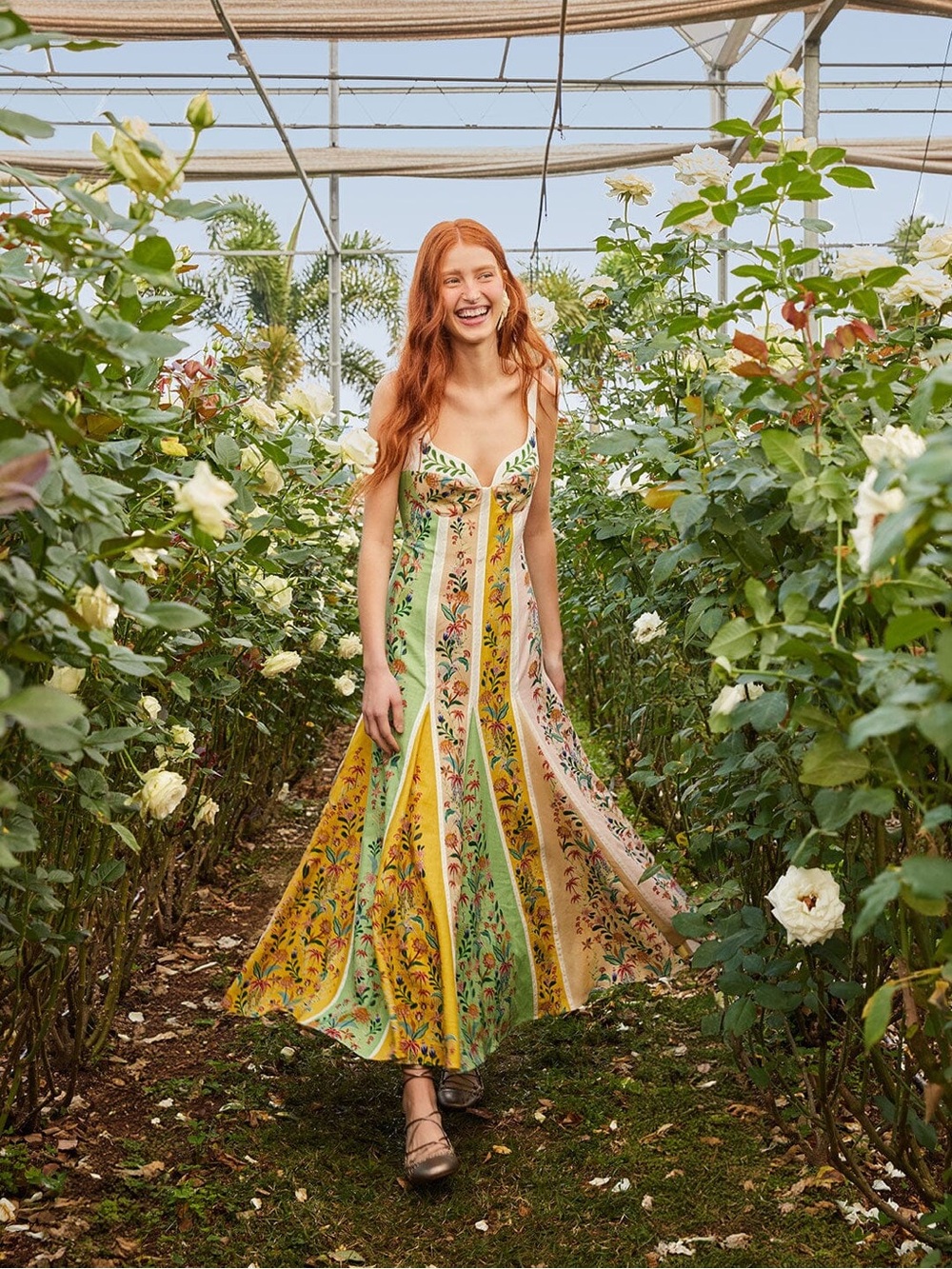 Farm Rio Delicate Floral Stripe Sundress
